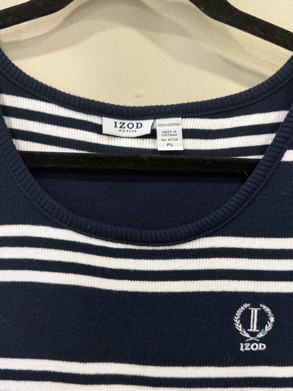 IZOD Women’s Navy White Striped Sleeveless Top Petite Large PL 100% Cotton NWT - Picture 4 of 10